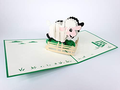 Biglietto pop-up 3D con pecora allegro nel pascolo...