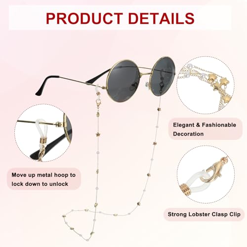 Image of uxcell Beads Eyeglass Chain, Pearl Glasses Strap Eyewear Retainer Chain Around Neck Sunglass Holder for Girls Women