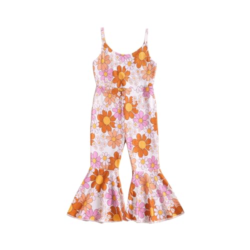 Dcohmch Toddler Girl Bell Bottom Jumpsuit Sleeveless Romper Pants Flower Halter Overalls Summer Clothes 1-5T (Lavender, 12-18 Months)