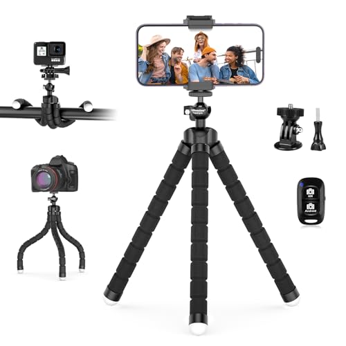 UBeesize Phone Tripod, UBeesize Portable and Adjustable Camera Stand Holder with Wireless Remote and Universal Clip, Compatible with iPhone, Android Phone, Camera, Sports Camera GoPro by UBeesize - Used condition - CA$16.03