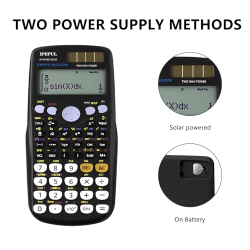 Image of Scientific Calculators, IPepul Math Calculator with 417 Function, Solar Battery Power and 4-Lines Display, School Supplies for Middle High College Students Teachers (Black)