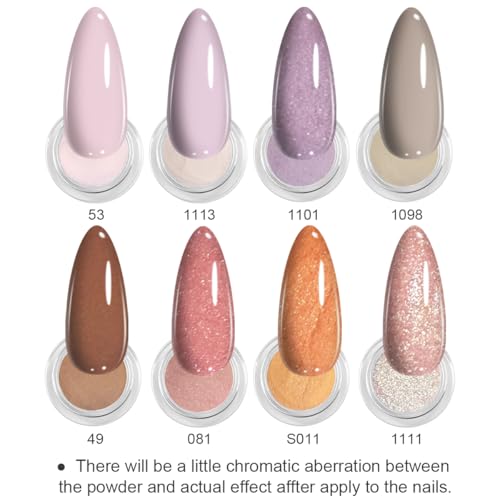 Dip Powder Nail Kit 8 Colors - Lilac, Nude Pink, Misty Lavender Shimmer, Milky Tea Brown, Coral Tangerine, Rose Glod Glitter with Nail Primer, Base/Top Coat, Activator, Recycling Tray, Manicure Set 10 — view 2