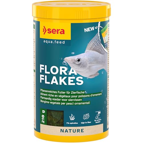 sera Flora Flakes 1.000 ml (210 g) | pflanzenreiches Flockenfutter für oberflächenfressende Zierfische | mit Spirulina & Ballaststoffen | unterstützt Verdauung & Vitalität