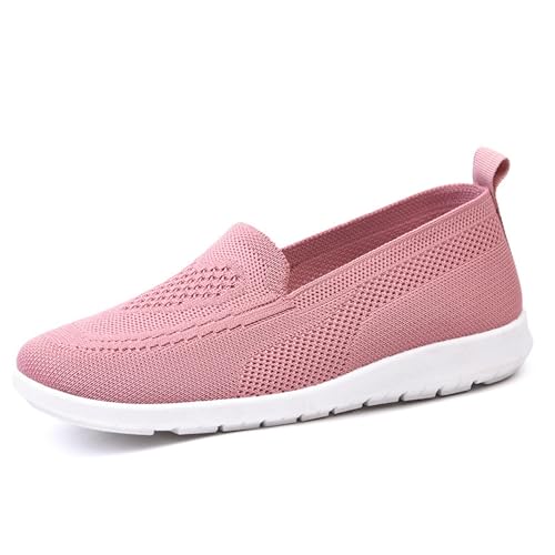 XAIODRAGONSKY Womens Slip On Loafer Shoes Mesh Lightweight Flat Shoes for Women Low-Top Round Toe Knit Memory Foam Sneaker, Pink, 6.5