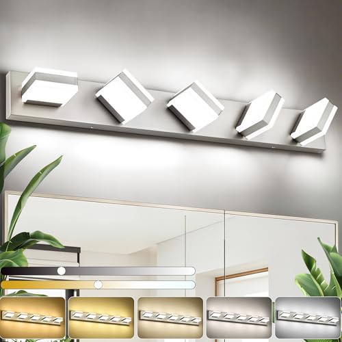 Image of SOLFART Brushed Nickel Vanity Lights for Bathroom, 5 Color Temperature Bathroom Light, Light Fixtures Over Mirror, Modern LED Lighting Adjustable Color 5CCT