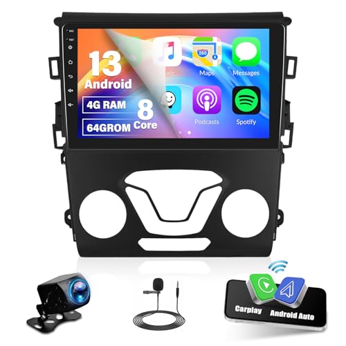 ?8-Core 4+64G?Android 13 Car Stereo Radio for Ford Fusion Mondeo 2013-2019 Wireless CarPlay Andriod Auto 9'' IPS Touchscreen Bluetooth GPS Navigation WiFi Mirror Link FM DSP SWC 59UI+Backup Camera Mic