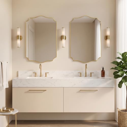 Brushed Gold Wall Mirror, 36"×24" Scalloped Edge Bathroom Mirror by Wemily - Used condition - Image 8