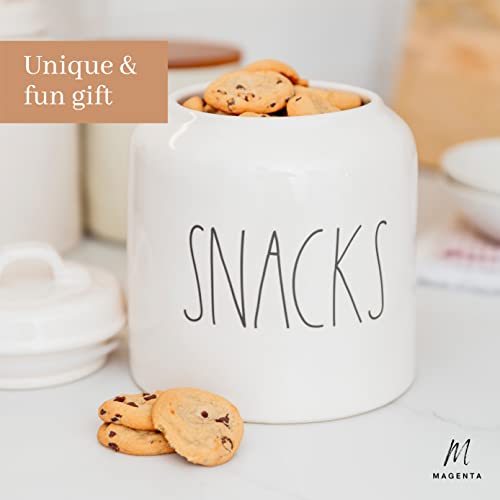 Rae Dunn Ceramic Cookie Jar For Snack Storage, Stoneware Treat Canister, White #TOP2