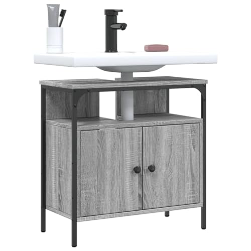 Iiaky Armario Lavabo baño Madera Muebles auxiliares de baño Bathroom Cabinet Mueble de baño ingeniería Gris Sonoma 60x30x60 cm