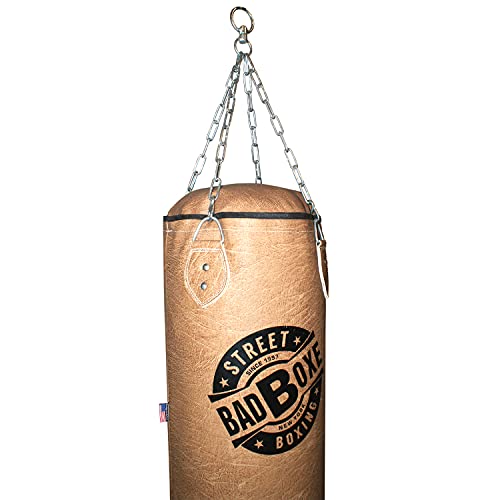 Punching Bag Vintage Hide Leather 5Feet 100LBS Training Punching Bag Set (Vintage/Filled, 5FT)