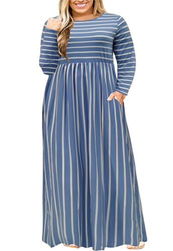 Image of Nemidor Plus Size Maxi Dress for Curvy Women Fall Casual Loose Long Sleeve Dresses with Pocket 14-26