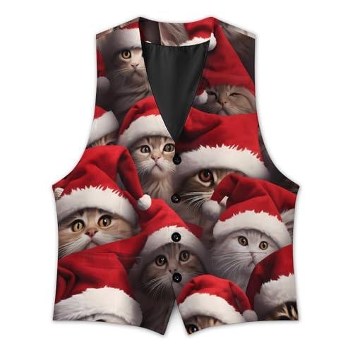 Cats Merry XmasMen's Suit Vest Slim Fit Formal Dress Waistcoat V Neck Casual Business Vests for Suit Or Tuxedo3