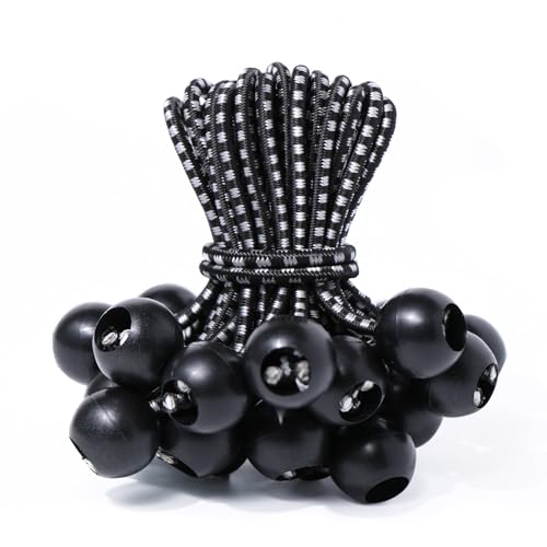 JunGG Spanngummis mit Kugel Planenspanner Gummispanner Zeltgummis Expanderschlingen Gummischlaufen für Planen Zelt Banner | 10 cm | Schwarz Weiß | 12 Stück