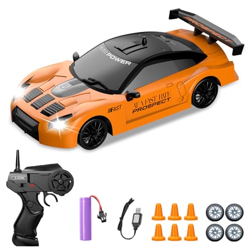 YUAN PLAN RC Drift Car 1/24 2.4GHz Remote Control Car 4WD High Speed Drifting RC Cars with LED Light and Drift Tires Racing Toy Cars for Boys Girls Kids Adults (Orange)