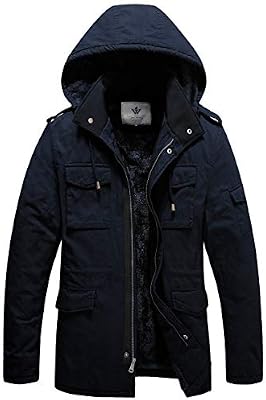WenVen Men's Military Jacket - Cotton Work Cargo Winter Coat in Navy, 3XL