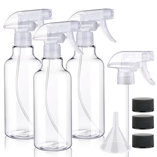 Hethyo 3 Pack Plastic Spray Bottles Empty Spray Bottle 10oz/300ml Heavy Duty Spraying Bottles Mist/Stream Water Bottle for Cleaning Solutions, Essential Oils, Hair (clear)