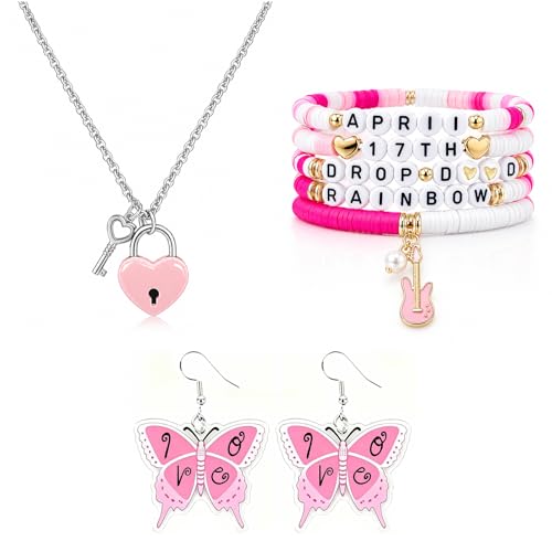Axepet Drop dead Jewelry Sets Olivia Merch Butterfly Earrings Lock Key Pendant Necklace Pink Album Inspired Bracelet Concert Outfit Accessories
