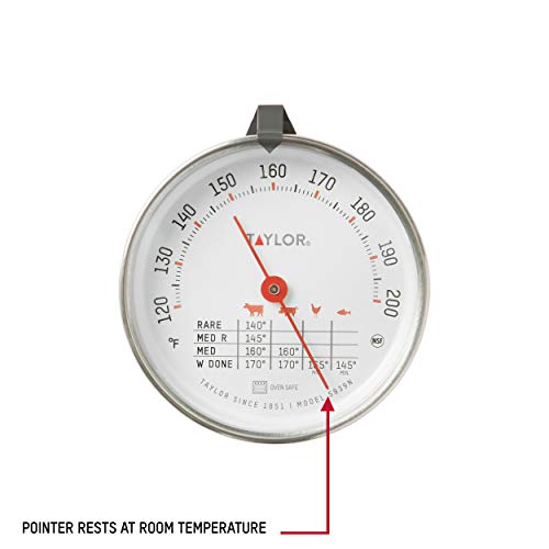 Taylor Leave-In Meat Oven Safe Compact Analog Dial Meat Food Grill Bbq Kitchen Cooking Thermometer, 3 Inch Dial, Stainless Steel #TOP7
