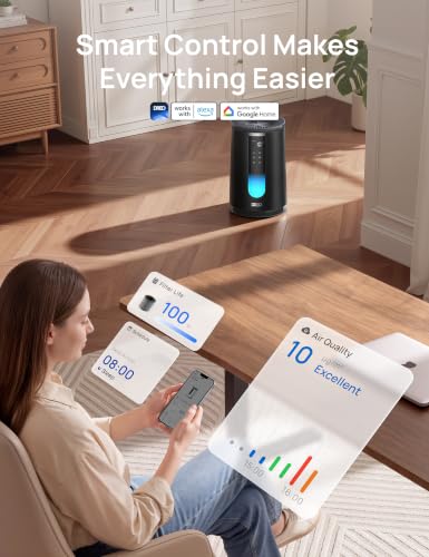 Image of DREO Smart Air Purifier for Home, AHAM VERIFIDE Air Cleaner for Bedroom, Pets, Smoke, Dust, Pollen & Odors, Wi-Fi /Voice /Alexa, PM2.5 Monitor, Auto, Turbo, HEPA Sleep Mode, DR-HAP008S Black (Dreo 338S)