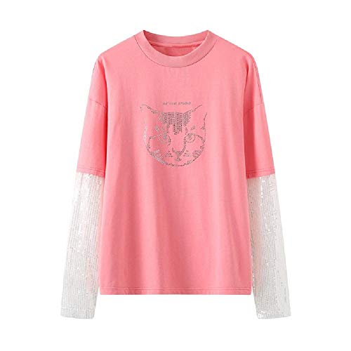 Nuevo diseño de gato de algodón puro para taladro en caliente a juego con lentejuelas falsas dos camisetas para mujer a S