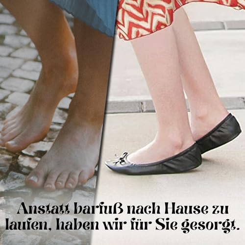 JJPRIME Damen Frauen Ballerina Rolle bis Faltbare Schuhe Damen Flache Komfort Schuhe hochklappen Pumps schwarz Faltbar mit Tragetasche Ballett After Party