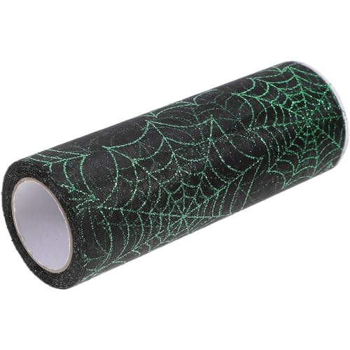 SEWOART Cinta de Organza para Manualidades de Halloween Telaraña Decorativa Negra y Verde 15 CM X 9 Metros Tela de Malla para Decoración de Fiestas y Eventos Temáticos