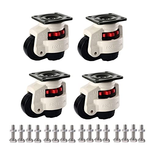 GD-40F Leveling Machine Caster with Rubber Pad, Retractable Workbench Caster for Heavy Industrial and Furniture Support Casters, Pack of 4