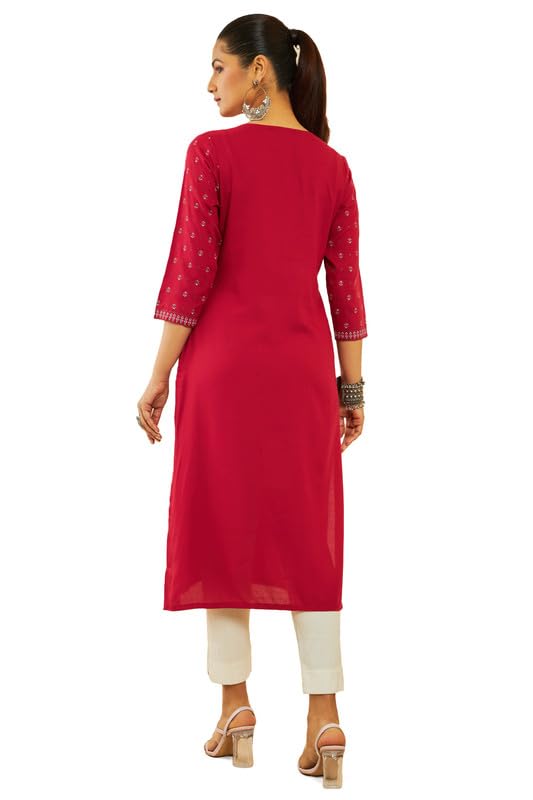 Image of Soch Womens Rayon Floral All-Over Print Round-Neck Straight Kurta