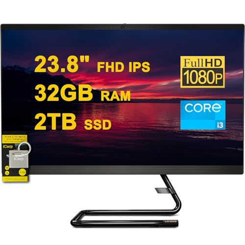 Image of Lenovo IdeaCentre AIO 3 All-in-One Desktop 23.8 inch FHD IPS Anti-Glare Intel Quad-core i3-10100T 32GB RAM 2TB SSD Win10 w /ICP Accessory