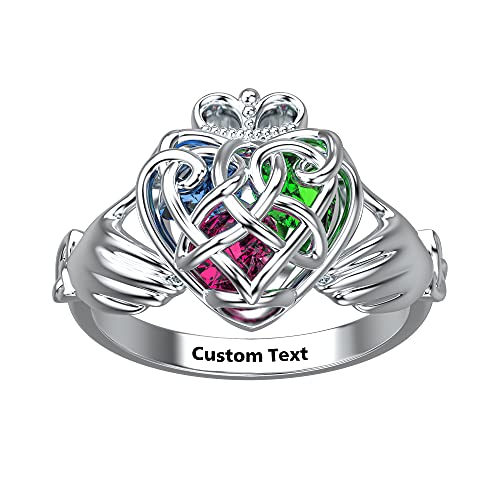 Claddagh Ring 925 Sterling Silver Birthstone Rings Caged Locket Heart Rings Personalized Engraved Bands for Girls Women Claddagh Ring 925 Sterling Silver Birthstone Rings Caged Locket Heart Rings Personalized Engraved Bands for Girls Women