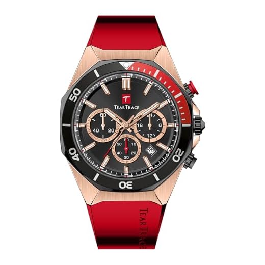 TEARTRACE Relógio masculino impermeável cronômetro masculino analógico esportivo cronógrafo resistente à água quartzo 43 mm pulseira grande presente para homens, vermelho, preto, Preto
