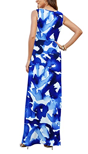Image of AUSELILY Maxi Dresses for Women Summer Casual Sleeveless V Neck Wrap Dress | Sleeveless Long maxi dress with wrap V neck & side pockets, for formal cocktail, beach & casual daily wear