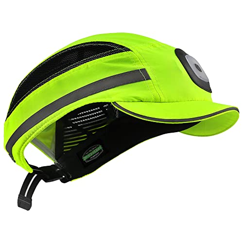 GREEN DEVIL Gorra de seguridad con iluminación LED estilo béisbol, gorra de seguridad, tapa protectora con plástico ABS rígido, transpirable, ligero, antichoque Cover
