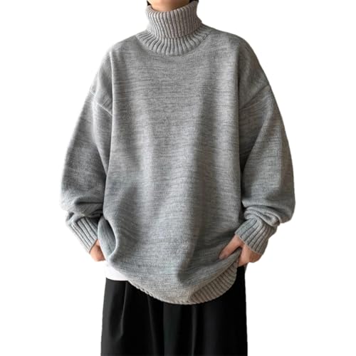Men’s Winter High Neck Sweater Loose Fit Knit Pullover Casual Solid Color Warm Knitted Jumper Daily Wear