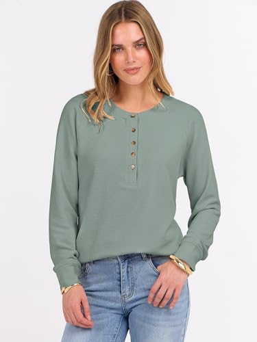 Image of ANRABESS Women's Waffle Knit Henley Top Long Sleeve Shirts