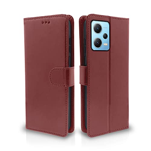 Pikkme Redmi Note 12 Pro Plus 5G Flip Cover Leather Finish | Inside TPU with Card Pockets | Wallet Stand and Shock Proof | Magnetic Closing | Complete Protection Flip Case (Brown)