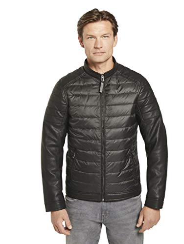 TOM TAILOR Chaqueta híbrida de piel para hombre con inserto acolchado Negro M