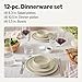 Amazon Basics Glazed Stoneware Dinnerware, Ceramic 12-Piece Set, 4 Full Place Settings, Dishwasher-Safe, Ivory