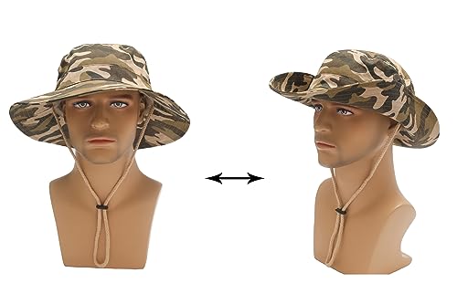 Image of ZLYC Mens Waterproof Camo Sun Hat Wide Brim Packable Outdoor Mesh Fishing Bucket Hats