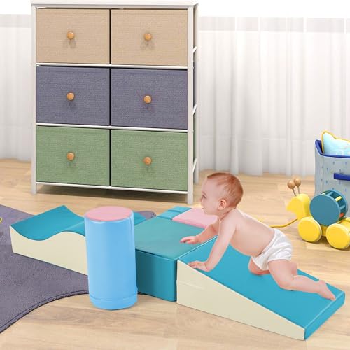 6 in 1 Soft Climb and Crawl Foam Playset, Play Equipment Climb and Crawl Playground, Foam Climbing Blocks for Preschools, Toddlers, Kids Crawling and Climbing Indoor Active Play Structure