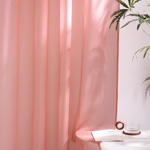 Image of NICETOWN Coral Pink Sheer Window Curtains for Princess Room, Grommet Voile Sheer Window Treatment Light Filtering for Bedroom /Girls Room, W54 x L84, 2 Panels