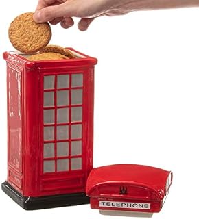 CKB LTD Novelty Telephone Box Biscuit Tin Cookie Jar Retro Kitchen Tall Sweet Jar Storage with Lid - Ceramic Red 12 x 12 x 28cm
