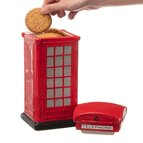 CKB LTD Novelty Telephone Box Biscuit Tin Cookie Jar Retro Kitchen Tall Sweet Jar Storage With Lid - Ceramic Red 12 x 12 x 28cm