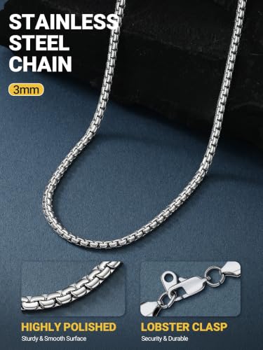 Image of PROSTEEL Stainless Steel Flat Box Link Chain Necklace for Men