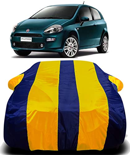 Image of Waterproof Car Cover Compatible for Fiat Grande Punto with Ultra Surface Body Protection (Yellow Stripes)
