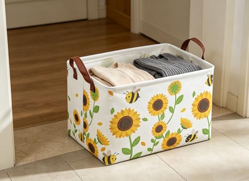 Image of Rectangular Sunflower Baskets Gift Basket Empty Storage Bin Organizer Box Room Decor for Home(Sunflower)