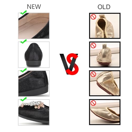 Image of KUNWFNIX Women Ballet Flats Rhinestone Wedding Ballerina Shoes Foldable Sparkly Comfort Slip on Flat Shoes