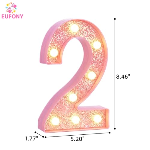 Image of Pink Light Up Marquee Numbers, Glitter LED Number Lights Sign Battery Operated for Girls 2nd Pink Birthday Party Table Decorations, 2026 Graduation Decor, 8 Inch Number 2 with Warm White Lights