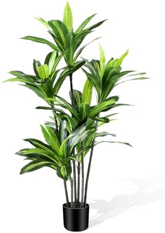 Dracaena Artificial Plant Indoor 4FT - Large Tropical Fake Tree w...