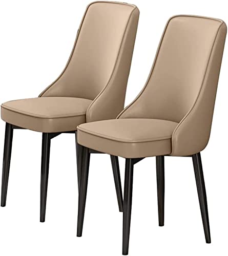 SJIALEN Modern Dining Chairs Set of 2, for Lounge Kitchen Bedroom Dining Chairs PU Leather High Back Padded Soft Seat Carbon Steel Legs Kitchen Chair (Color : Khaki, Size : 48x45x92cm)